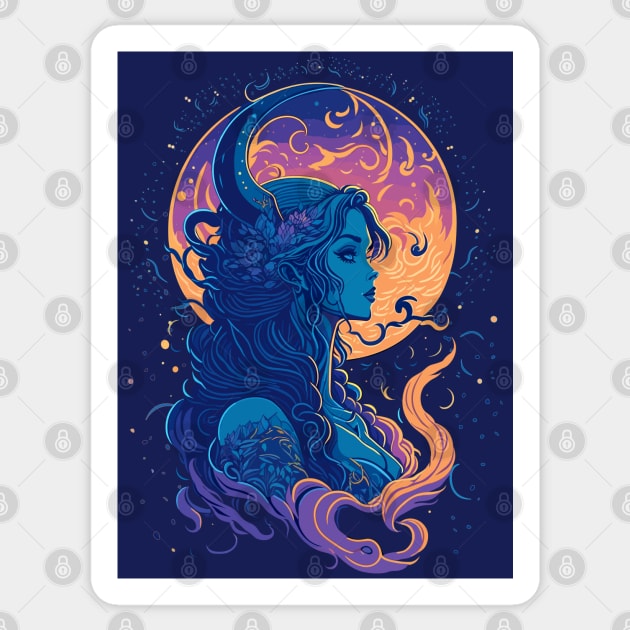 Moon Goddness Full Moon Witchy Celestial Aesthetic Sticker by Irene Koh Studio